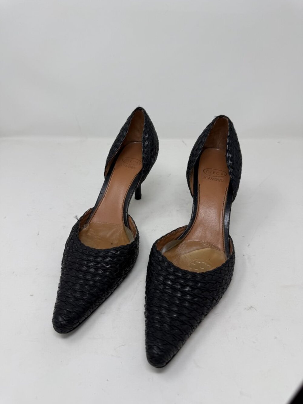 Circa Joan & David Black Woven Leather Pointed Toe Pumps